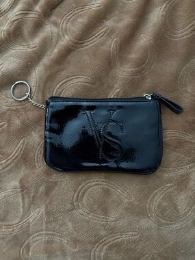 Black Patent Wristlet Keychain Pouch with Embossed VS